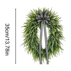 Artificial Fern Wreath with Striped Bow, Farmhouse Front Door Decor for Porch and Window, Botanical Wall Hanging for Spring and Summer, 14 inch