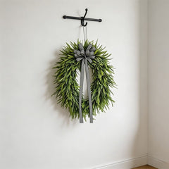 Artificial Fern Wreath with Striped Bow, Farmhouse Front Door Decor for Porch and Window, Botanical Wall Hanging for Spring and Summer, 14 inch