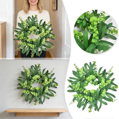 White Berry Farmhouse Wreath with Lamb Ear for Front Door, Porch, Window, Indoor and Outdoor Four Season Green Fall Decor, Car Grill and Vehicle Accents