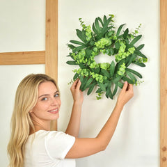 White Berry Farmhouse Wreath with Lamb Ear for Front Door, Porch, Window, Indoor and Outdoor Four Season Green Fall Decor, Car Grill and Vehicle Accents