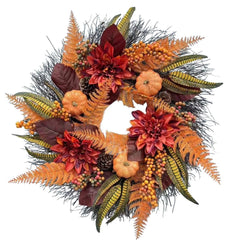 Artificial 20" Fall Wreaths for Front Door, Orange Berries Leaves Autumn Door Wreaths for Thanksgiving Harvest Festival Wall Porch Farmhouse