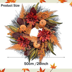 Artificial 20" Fall Wreaths for Front Door, Orange Berries Leaves Autumn Door Wreaths for Thanksgiving Harvest Festival Wall Porch Farmhouse