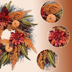 Artificial 20" Fall Wreaths for Front Door, Orange Berries Leaves Autumn Door Wreaths for Thanksgiving Harvest Festival Wall Porch Farmhouse