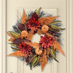 Artificial 20" Fall Wreaths for Front Door, Orange Berries Leaves Autumn Door Wreaths for Thanksgiving Harvest Festival Wall Porch Farmhouse