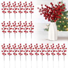 24 Pack 8.66 Inch Artificial Red Berry Picks for Christmas Tree Burgundy Red Berries Stems Holly Berry Branches Ornaments Wreath Crafts Wedding Holiday Season Winter Home Decor