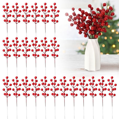 24 Pack 8.66 Inch Artificial Red Berry Picks for Christmas Tree Burgundy Red Berries Stems Holly Berry Branches Ornaments Wreath Crafts Wedding Holiday Season Winter Home Decor