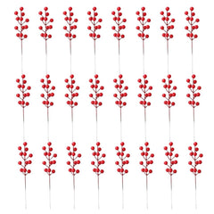 24 Pack 8.66 Inch Artificial Red Berry Picks for Christmas Tree Burgundy Red Berries Stems Holly Berry Branches Ornaments Wreath Crafts Wedding Holiday Season Winter Home Decor