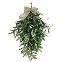 Artificial Olive Teardrop Wreath for Front Door - 24 Inch Faux Greenery Wall Decor with Bow - Farmhouse Olive Branch for Indoor Kitchen Entryway Wedding Arch