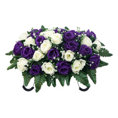 Cemetery Headstone Flower Saddle,Artificial Cemetery Flower Saddles for Graves,Artificial Rose Cemetery Memorial Flowers for Outdoor tombstone Headstone Decorations