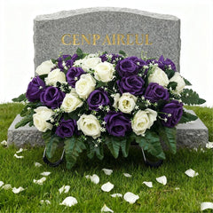 Cemetery Headstone Flower Saddle,Artificial Cemetery Flower Saddles for Graves,Artificial Rose Cemetery Memorial Flowers for Outdoor tombstone Headstone Decorations