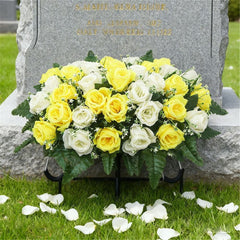 Cemetery Headstone Flower Saddle,Artificial Cemetery Flower Saddles for Graves,Artificial Rose Cemetery Memorial Flowers for Outdoor tombstone Headstone Decorations