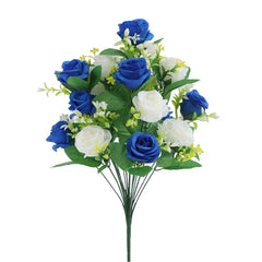 Artificial Cemetery Flowers for Grave Memorial 18 Heads Rose Silk Flower Faux Roses Arrangement for Headstone tombstone Decoration Graves 20 inch,Blue