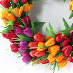 20Inch 3-color flower wreath Tulip Wreath Flower Wreaths for Front Door, Silk Wreath with Green Leaves for Window Wall Wedding