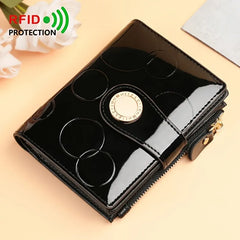 【Patent Leather Short Wallet】Cow split leather with circle embossing, RFID blocking, 18 card slots + 2 bill compartments + zippered coin pocket, large capacity & multi-functional. *Sapphire blue