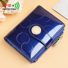 【Patent Leather Short Wallet】Cow split leather with circle embossing, RFID blocking, 18 card slots + 2 bill compartments + zippered coin pocket, large capacity & multi-functional. *Golden