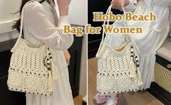 【Boho Crochet Beach Bag】Tassel & bead accents, large capacity shoulder & hand carry, foldable lightweight durable, perfect for beach vacation & commuting.*beige