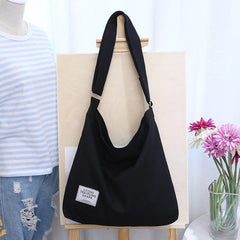 Womens Large Canvas Handbag Ladies Travel Messenger Shoulder Bag Hobo Tote Purse - Black