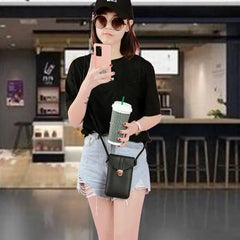 Touch Screen Crossbody Phone Bag with Clear Window PU Leather Wallet Purse - Black