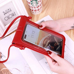 Touch Screen Crossbody Phone Bag with Clear Window PU Leather Wallet Purse - Black