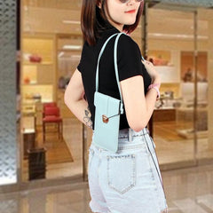 Touch Screen Crossbody Phone Bag with Clear Window PU Leather Wallet Purse - Blue