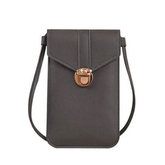 Touch Screen Crossbody Phone Bag with Clear Window PU Leather Wallet Purse - Grey