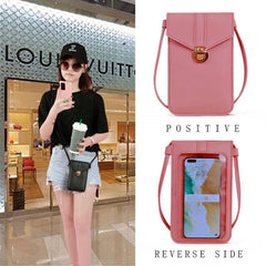 Touch Screen Crossbody Phone Bag with Clear Window PU Leather Wallet Purse - Grey