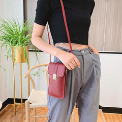 Touch Screen Crossbody Phone Bag with Clear Window PU Leather Wallet Purse - Pink