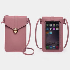Touch Screen Crossbody Phone Bag with Clear Window PU Leather Wallet Purse - Pink