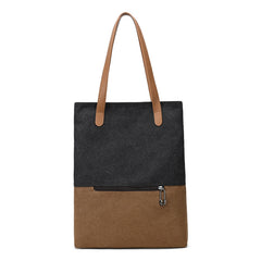 Black And Brown Canvas Tote Bag for Women - Multi-Use Shoulder Handbag & Backpack, Large Capacity, 30x10x40cm