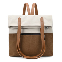 Beige And Brown Canvas Tote Bag for Women - Multi-Use Shoulder Handbag & Backpack, Large Capacity, 30x10x40cm