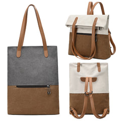 Dark Cyan And Brown Canvas Tote Bag for Women - Multi-Use Shoulder Handbag & Backpack, Large Capacity, 30x10x40cm