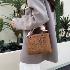 Elegant Embossed PU Leather Handbag with Scarf Detail - Versatile Top-Handle & Crossbody Bag(red)