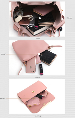 Pink Chic 3-Piece Women's Handbag Set - PU Leather Tote, Crossbody Bag & Clutch Purse