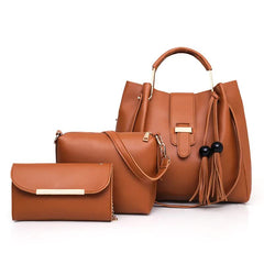 Brown Chic 3-Piece Women's Handbag Set - PU Leather Tote, Crossbody Bag & Clutch Purse