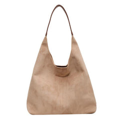 Beige Chic Faux Suede Tote Bag with Matching Pouch | Large Capacity Slouchy Shoulder Bag
