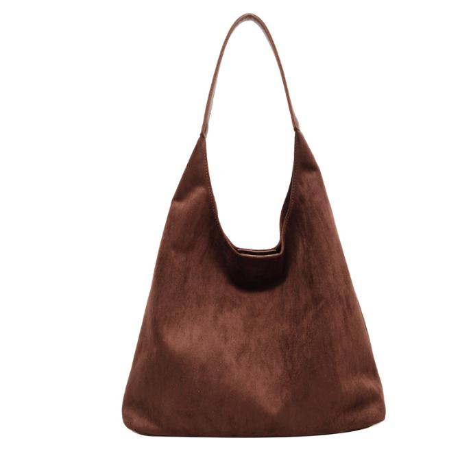 Coffee color Chic Faux Suede Tote Bag with Matching Pouch | Large Capacity Slouchy Shoulder Bag