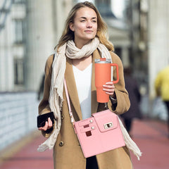 Chic PU Leather Crossbody Bag with Tumbler Holder - Multi-Compartment, Adjustable StrapChic PU Leather Crossbody Bag with Tumbler Holder - Multi-Compartment, Adjustable Strap,Does not include thermos cup(purple)