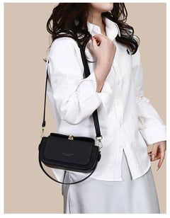Black Elegant Top Handle Crossbody Bag - Structured PU Leather Box Purse for Women