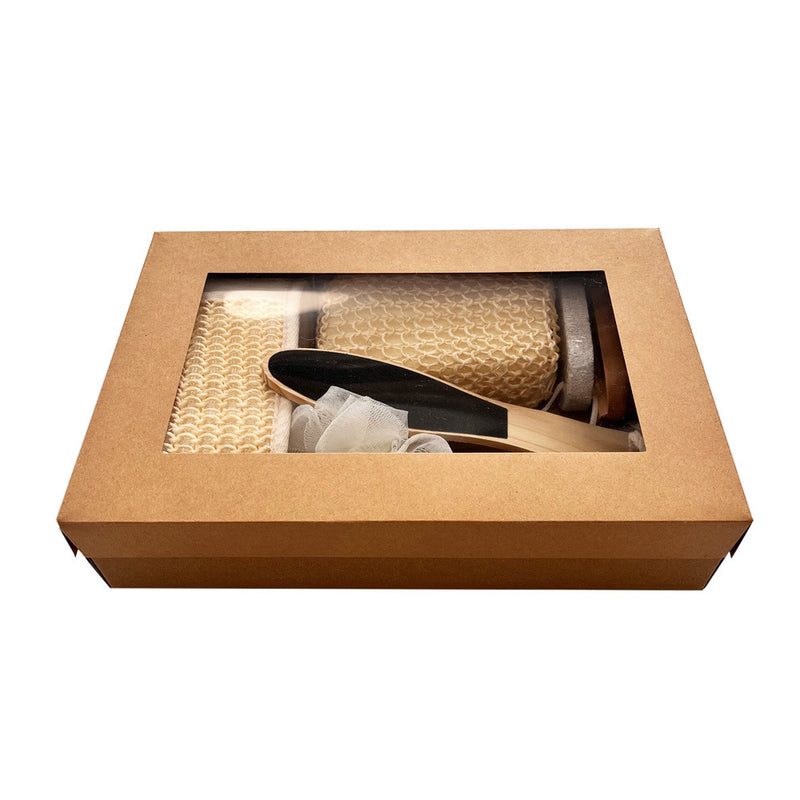 7pcs Natural Spa Bath Gift Set - Includes Body Brush, Sisal Loofah, Pumice Stone and Scrubber - Luxury Home Body Care Kit for Gifting