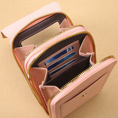 Black Women's Cute Mini PU Leather Crossbody Phone Bag (19x12x4cm) - Touch Screen Window, Vertical Style