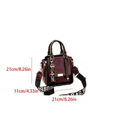 Caramel Trendy Vertical Square PU Leather Moto Crossbody Bag & Tote with 5-Pocket Organized Compartments & Adjustable Strap
