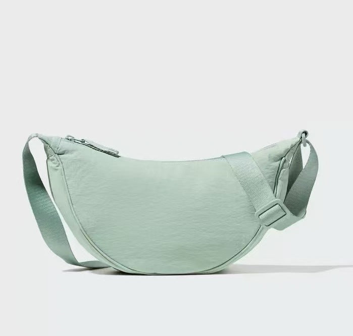 Light green Lightweight Nylon Crossbody Bag – Compact Saddle Style with Adjustable Strap for Everyday Use