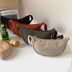 Lemon Yellow Lightweight Nylon Crossbody Bag – Compact Saddle Style with Adjustable Strap for Everyday Use