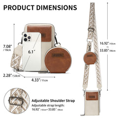 Women's Crossbody Phone Bag with Coin Pouch PU Leather Shoulder Purse Adjustable Wide Strap for Travel & Daily Use Brown