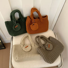 Brown Handcrafted Crochet Tote Bag – Vintage-Style Woven Cotton-Yarn Look Bag