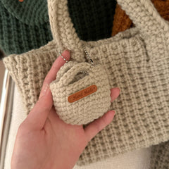 Khaki Handcrafted Crochet Tote Bag – Vintage-Style Woven Cotton-Yarn Look Bag