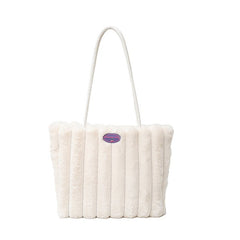 White Faux Fur Tote Bag with Large Capacity, Soft Plush Material & Adjustable Handle – Stylish Shoulder Handbag for Women, Perfect for Daily Commute and Casual Wear