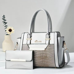 Grey Women's Handbag Set - Large Capacity 2 Piece Shoulder Bag with Matching Wallet