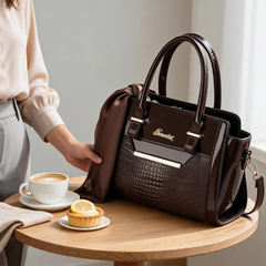 Grey Women's Handbag Set - Large Capacity 2 Piece Shoulder Bag with Matching Wallet