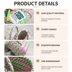 Handwoven Fresh PP Tote Bag with Upright Square Structure & Flower Deco, Durable Mini Spring Picnic Basket and Favour Handbag 16x16x9cm, Pink Yellow Contrastion